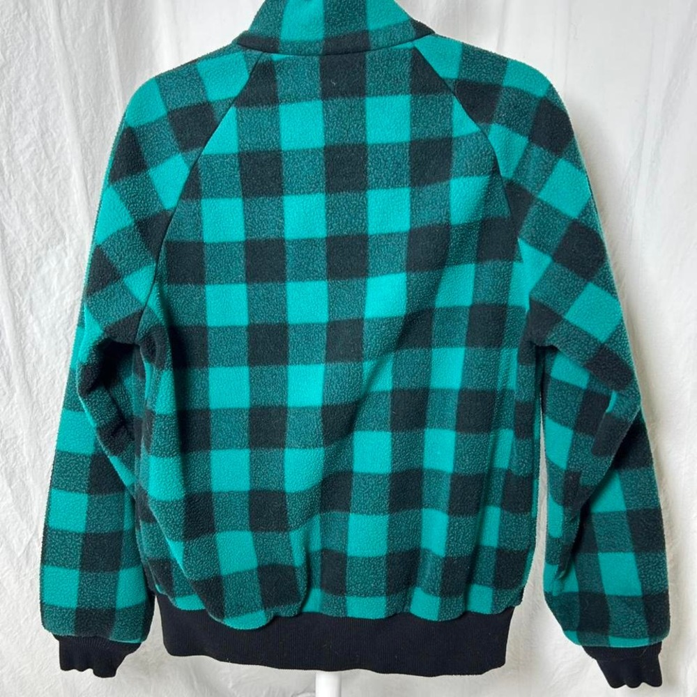 Vintage LL BEAN Blue Buffalo Plaid Fleece Jacket Mens Medium Rare - Picture 2 of 3